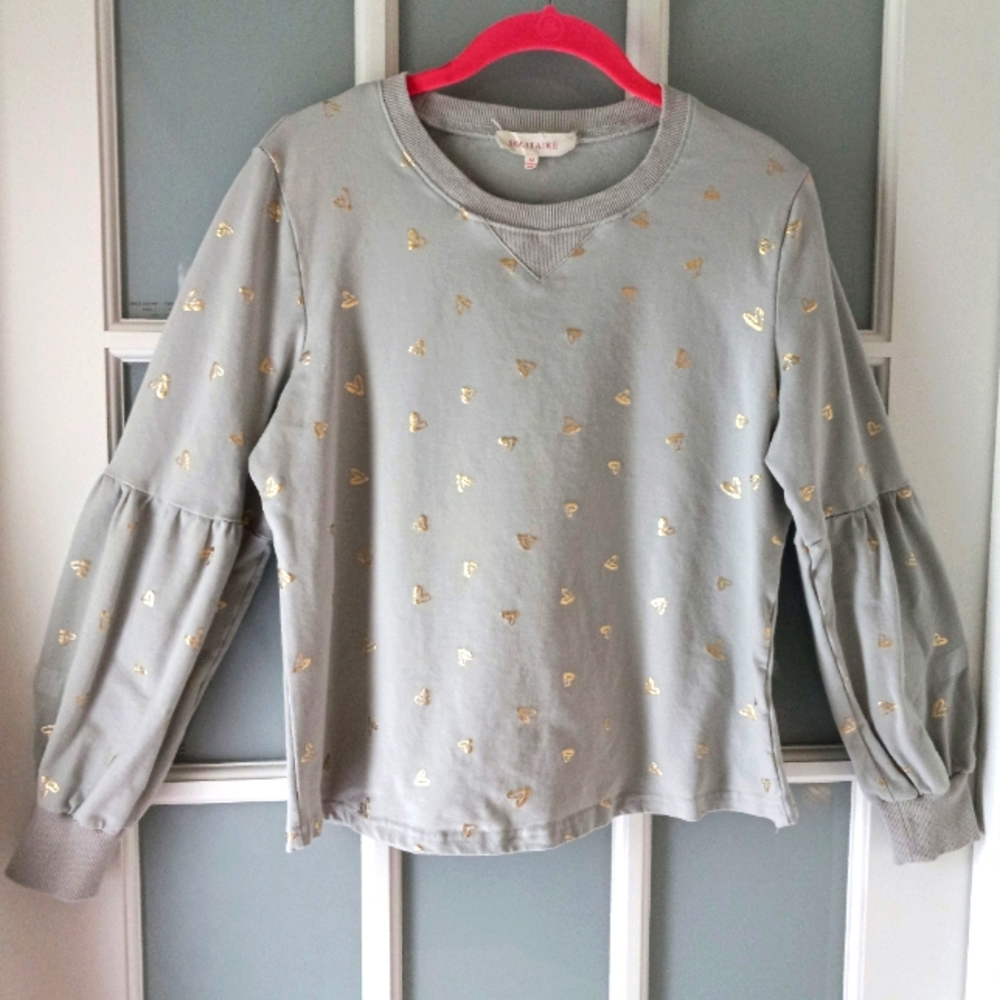 ♥ Solitaire Princess-style Soft Gray Sweatshirt with Shiny Gold Hearts!! ❤